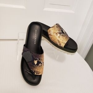 Donald Pliner Women's Lylaa Slip On Snake Print Sandals Olive Size 11, Stylish